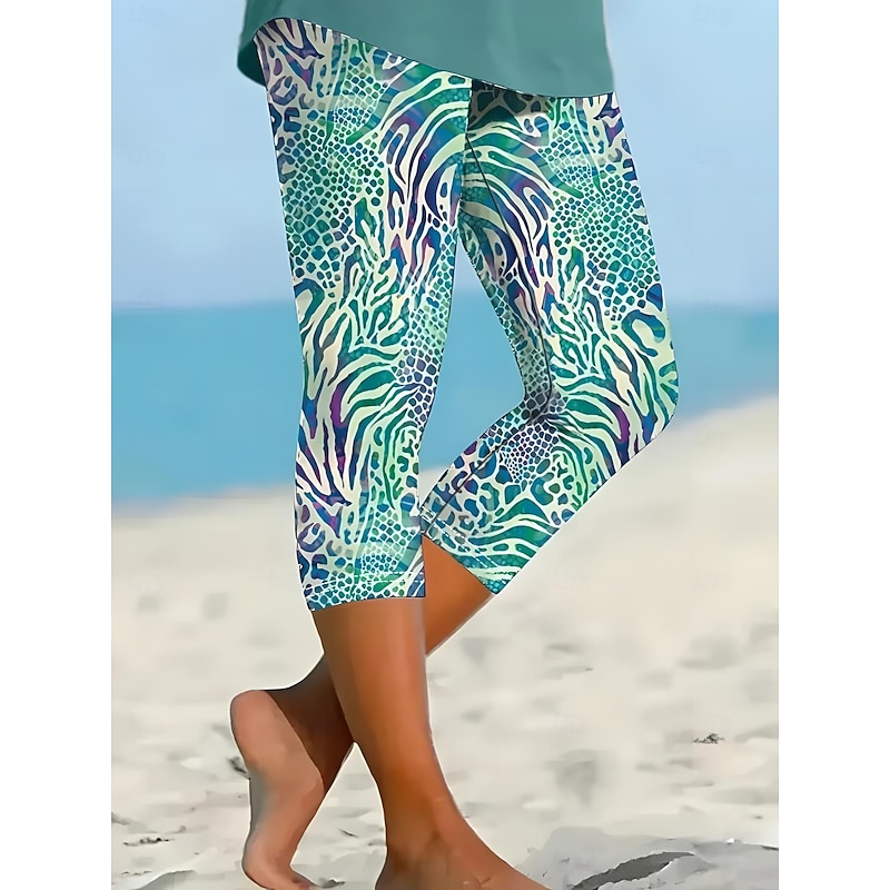 Women's Leggings Capri Pants High Elasticity Vacation Fashion Hawaiian Ankle-Length Mid Waist Floral Graphic Printing Thermal Warm Breathable Soft  Vacation Casual Daily4