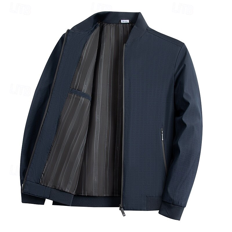 Men's Lightweight Jacket Formal Office Zip Up Spring Spring &  Fall Neutral Daily Navy Blue Army Green Jacket - Main Image