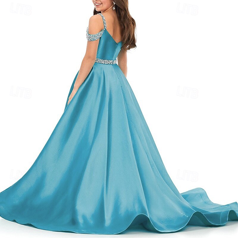 Princess Sweep / Brush Train Flower Girl Dress Pageant & Performance Juniors Cute Prom Dress Satin with Beading Elegant Fit 3-16 Years dress to impress2