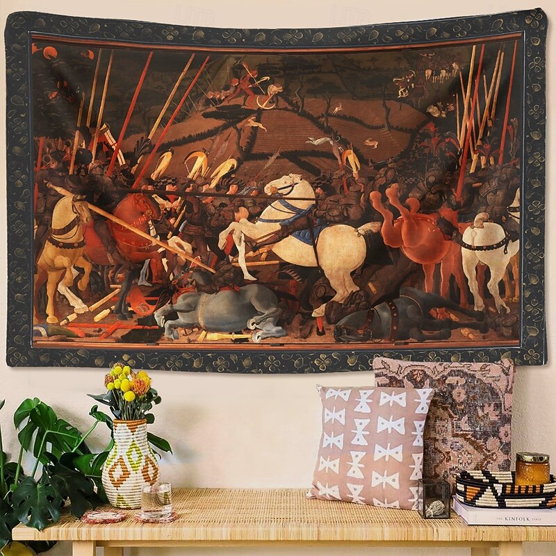 Medieval Tapestry Middle Age Tapestry Gothic Art Wall Art Large Tapestry Mural Decor Photograph Backdrop Blanket Curtain Home Bedroom Living Room Decoration Battaglia di San Romano