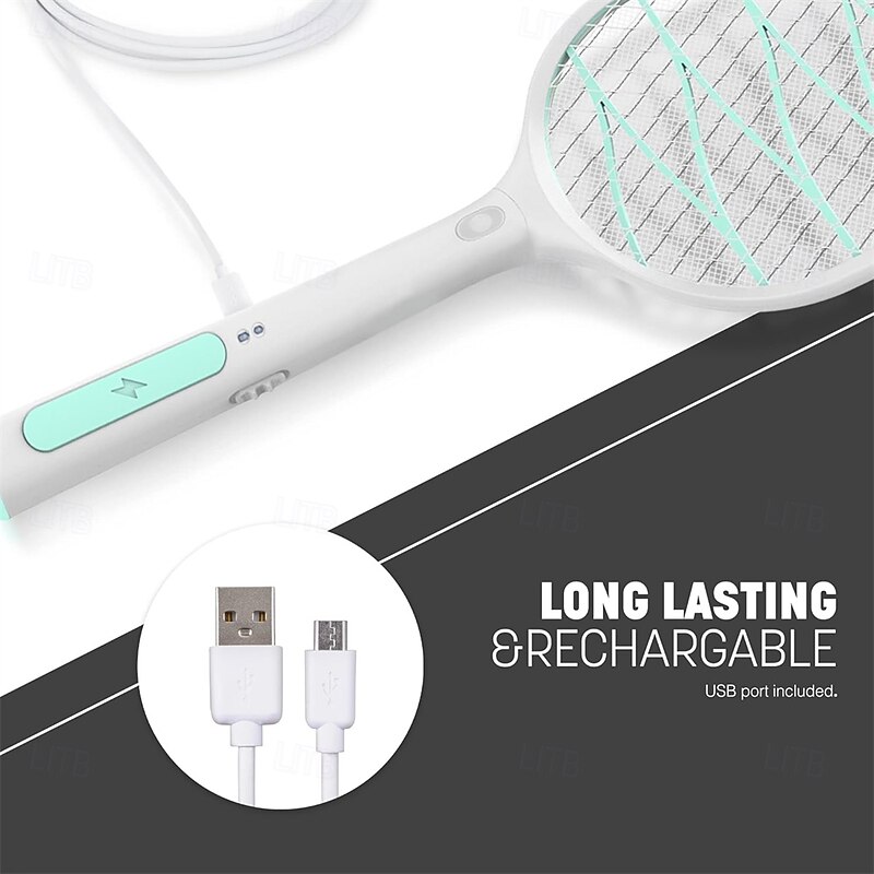 Electric Mosquito Swatter Racket – Handheld Fly Insect Bug Zapper Bat with Three-Layer Safety Net for Indoor Bedroom Pest Control3