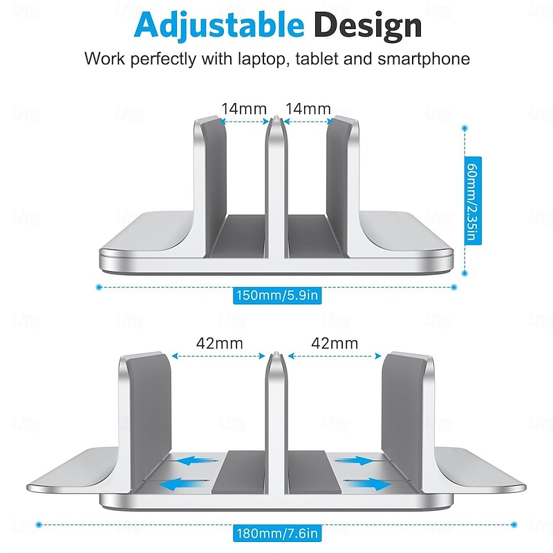 Double Desktop Stand Holder with Adjustable Dock Up to 17.3 inch Dock Version Vertical Laptop Stand3