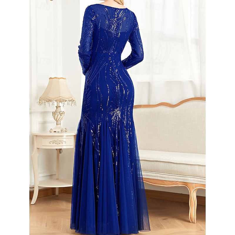 Dress Mother of the Bride Dress Elegant Party Crew Neck Floor Length Cotton Blend Long Sleeve with Sequin4