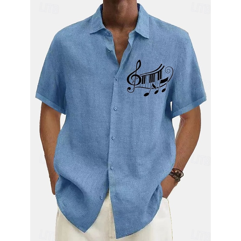 Men's Summer Shirt Casual Shirt Beach Shirt Button Up Shirt Black Navy Blue khaki Gray Short Sleeve Pattern Symbol Lapel Vacation Hawaiian Clothing Apparel Polyester Fashion Casual Comfortable2