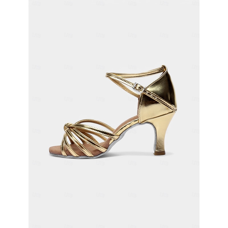 Gold Strappy Latin Dance Sandals for Women – High Heel Ballroom Salsa Shoes with Ankle Straps3
