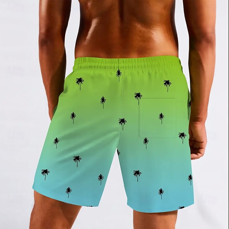 Men's Coconut Tree Gradient Color Lined Shorts 2 in 1 Board Shorts Swim Trunks Mid Waist Hawaiian Beach Wear Side Pockets With Compression Liner Elastic Drawstring Waist Designer Clothing Apparel2
