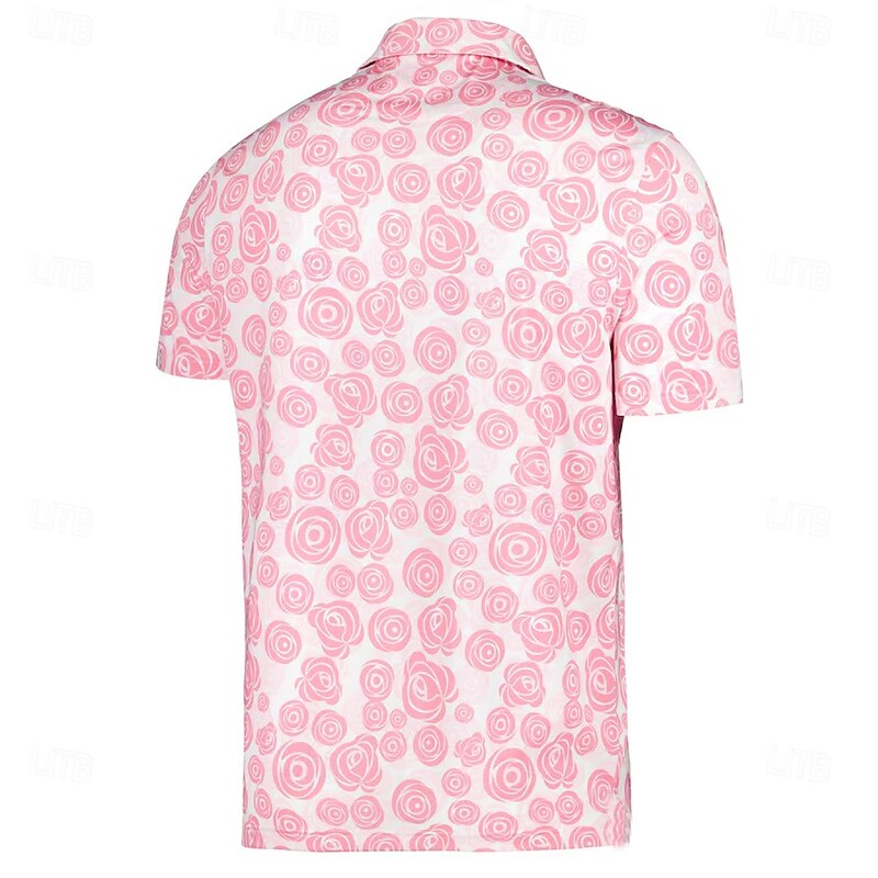 Kentucky Derby Men's Rose Polo Short Sleeve Polo Shirts Collared Shirts Business Casual Outdoor Daily Wear Festival Outfit Buttons 3D Print Summer Spring Fall Pink2