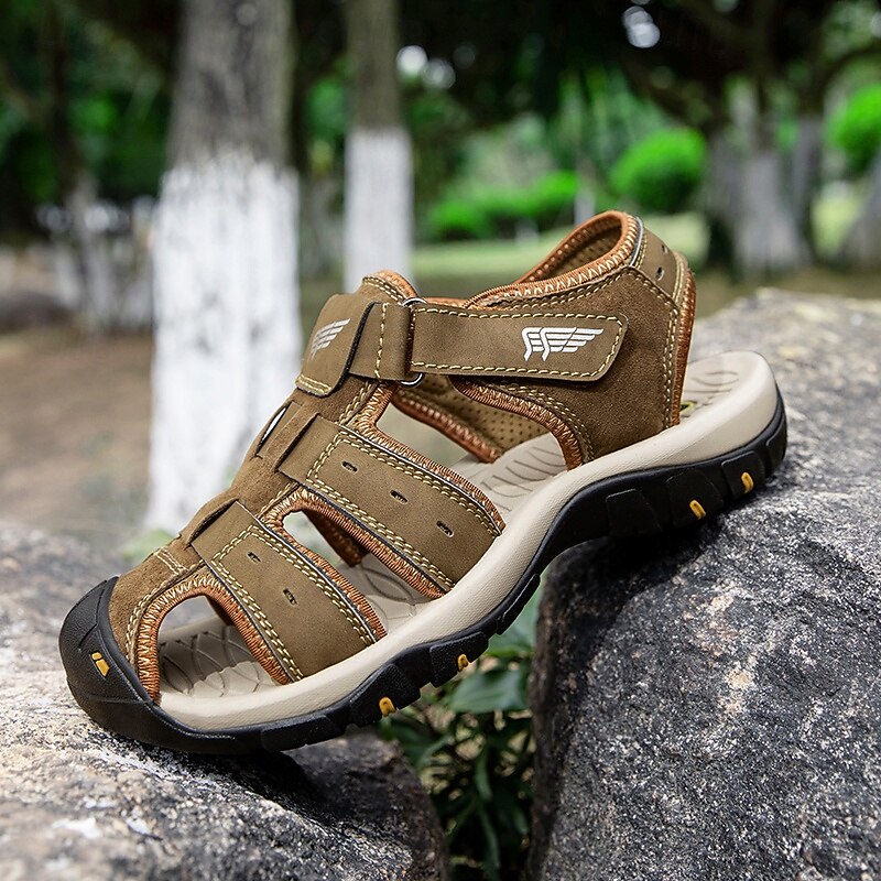 Men's Green and Brown Multi-Strap Sports Sandals with Adjustable Velcro and Anti-Slip Sole for Outdoor Adventures3