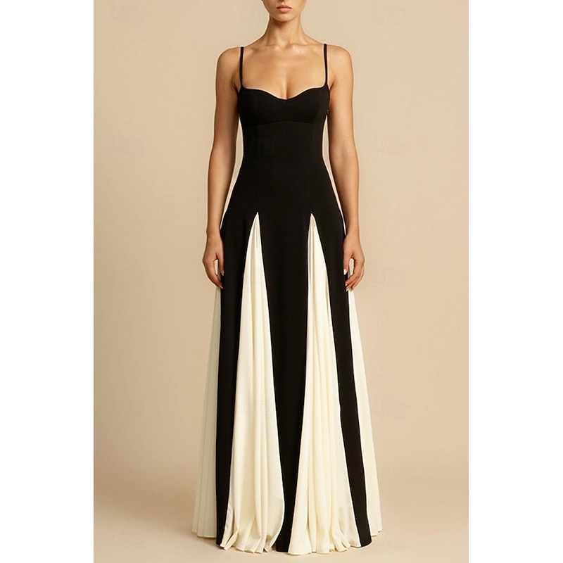 Women's Long Dress Maxi Dress Cocktail Dress Slip Dress Elegant Fashion Tea Party Going out Weekend Regular Fit Color Block Sleeveless Spaghetti Strap Black Summer3