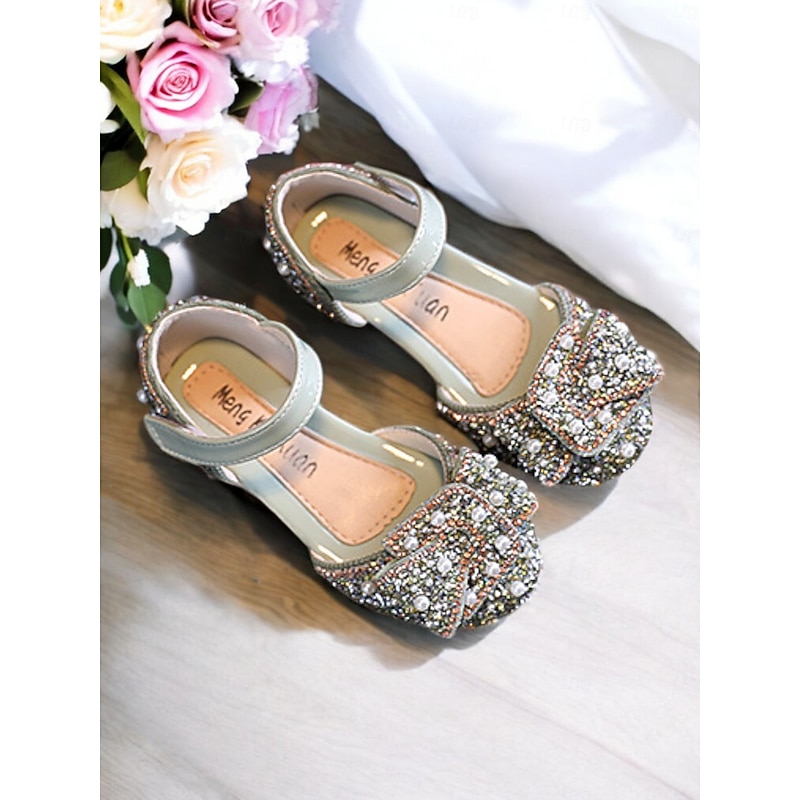 Girls' Rhinestone Bow Mary Jane Shoes – Sparkly Pearl Embellished Flower Girl Flats for Weddings & Special Occasions2
