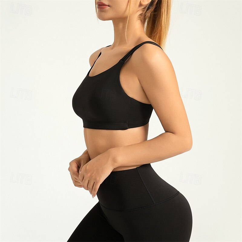 Women's Light Support Sports Bra Running Bra Patchwork Open Back Bra Top Padded Fitness Leisure Sports Running Breathable Lightweight Soft Spandex Black Light Green Purple Solid Colored4