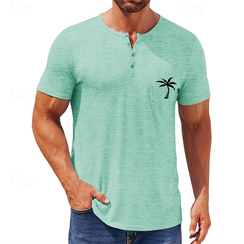 Men's T Shirt Henley Shirt Tee Short Sleeve Shirt Short Sleeve Henley Summer Printed Fashion Designer Fashion Vacation Street Going out Black White Light Green Top Tee for Men