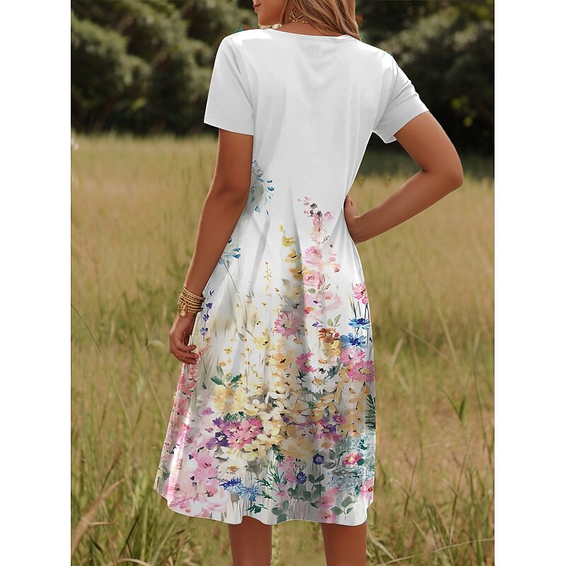 Women's Mini Dress A Line DressSundress Summer Dress Vacation Casual Vacation Daily Regular Fit Floral Graphic Short Sleeve Crew Neck White Summer2