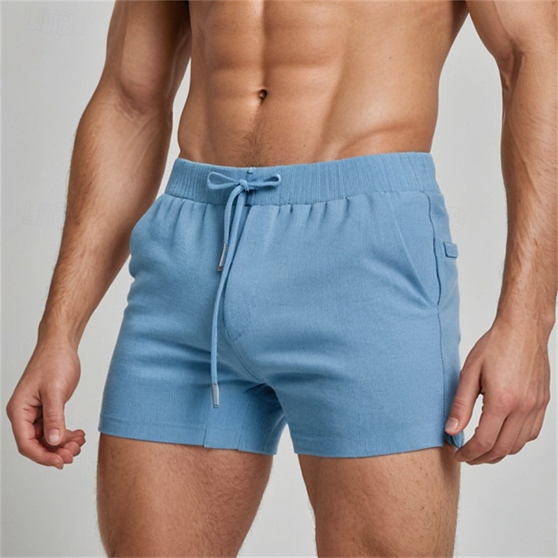 Men's Athletic Shorts Sweat Shorts Shorts Summer Shorts Pocket Drawstring Elastic Waist Plain Comfort Breathable Short Outdoor Sports Classic Casual Blue Micro-elastic2