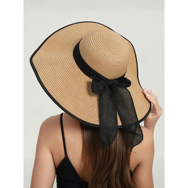 Elegant Wide Brim Sun Hat for Women – Summer Beach Straw Hat with Black Bow, UV Protection, Foldable Floppy Hat for Vacations, Garden Parties and Outdoor Travel3
