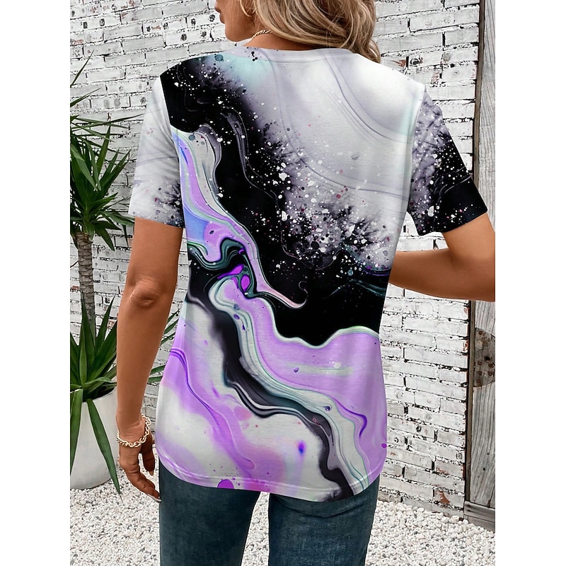 Women's T Shirt Graphic Marble Casual Trendy Short Sleeve Crew Neck Regular Tops Daily Print Blue Purple Orange Green Summer3