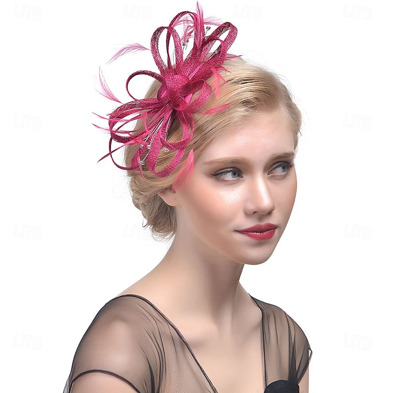 Fascinators Polyester Fedora Hat Floppy Hat Veil Hat Wedding Tea Party Kentucky Derby Horse Race Ladies Day Elegant Vintage Cute With Feather Pure Color Headpiece Headwear3