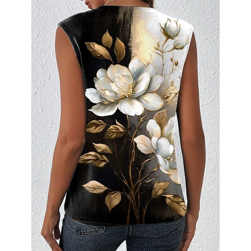 Women's Camisole Tank Top Floral Graphic Daily Casual Sleeveless Crew Neck Regular Tops Daily Print Black Summer2