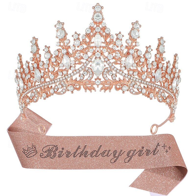 Birthday Party Elegant Birthday Girl 2-Piece Set Rhinestone-Embedded Crown and Sash for Ball and Party3