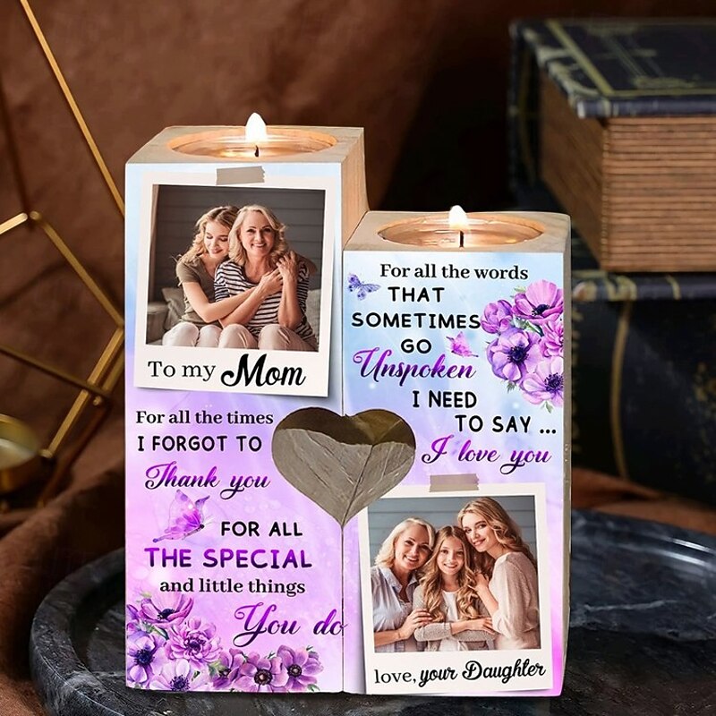 Personalized Mother's Day Candle Holder Custom Best Gift for Mom - Custom Photo Wooden Decor, Exclusive Design for Mother's Day, Women's Day, Heartwarming Gift3
