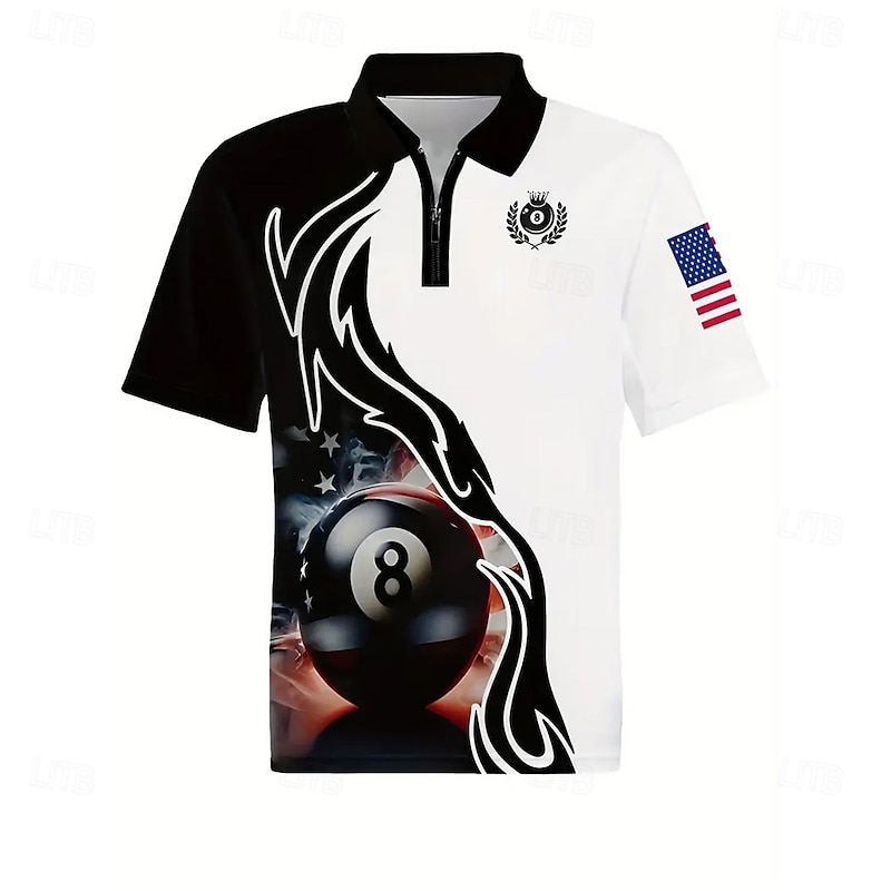 Independence Day Men's American US Flag Zip Polo Short Sleeve Turndown Casual Daily Outdoor Athleisure Casual Daily Zipper Summer Black2