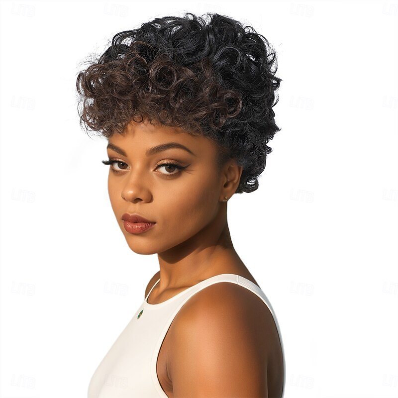 Synthetic Wig Curly Curly Weave Bob Asymmetrical Machine Made Wig 10 inch A1 Synthetic Hair Women's Cool Classic Comfortable Natural Black4