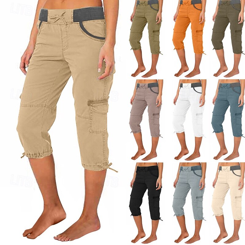 Women's Parachute Pants Fashion Streetwear Calf-Length Natural Color Block Pocket Drawstring Comfy Outdoor Comfortable Street Going out Orange red Camel Peacock Blue Light Sky Blue Summer Regular Fit