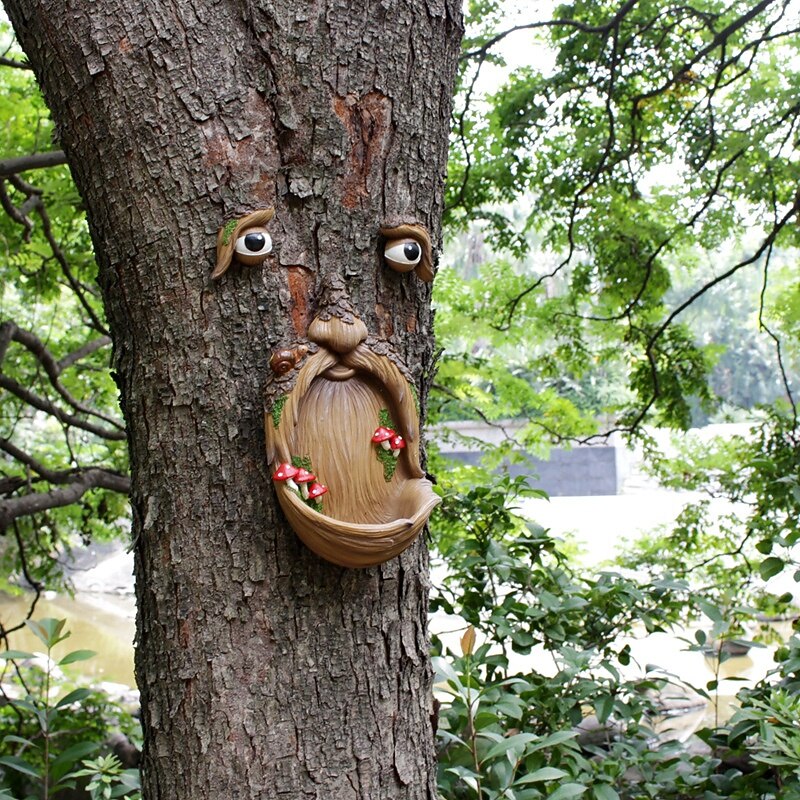 Tree Face Bird Feeder Funny Old Man Tree Face Weather Resistant Tree Bird Feeder Resin Decorative Tree Art for Garden Yard Outdoor, Tree FaceTree Bird Feeder2