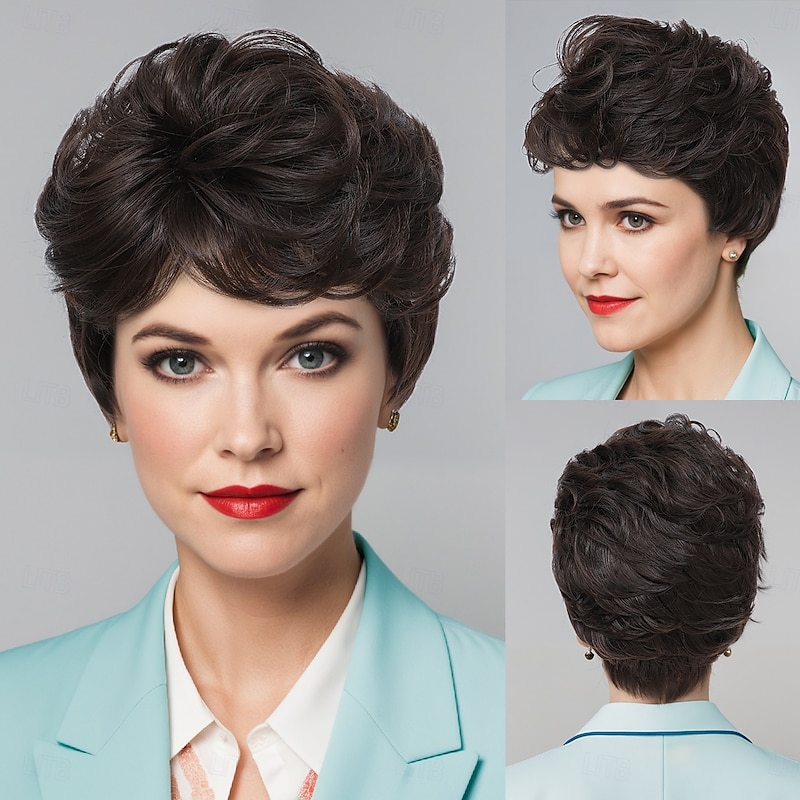 Synthetic Wig Spiral Curl Tight Curl Middle Part Asymmetrical Deep Parting Machine Made Wig 10 inch A1 Synthetic Hair Women's Classic Comfortable Color Gradient Multi-color