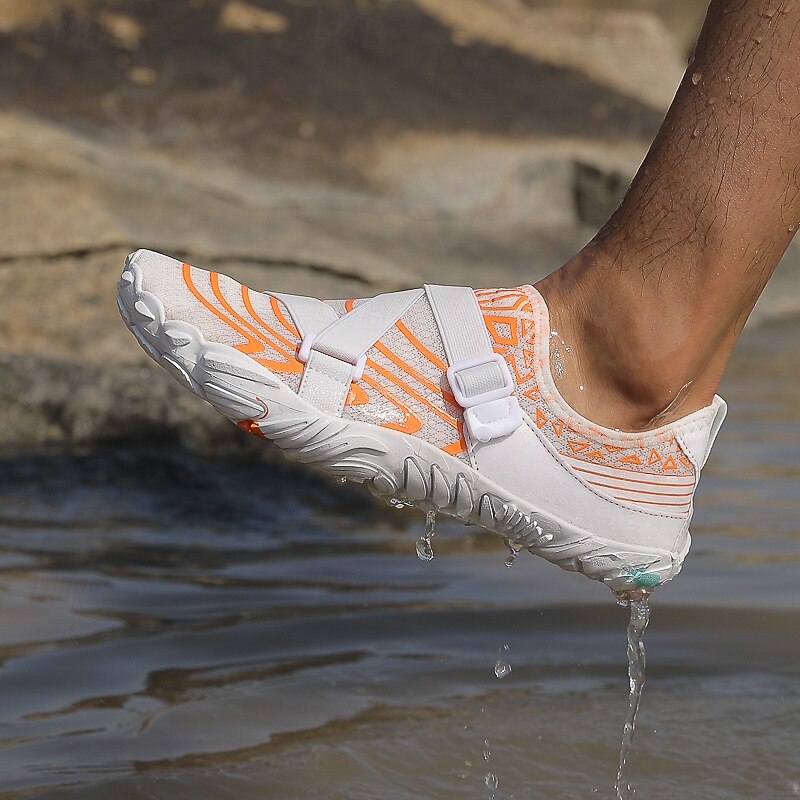 Men's Barefoot Water Shoes - White & Orange, Quick-Dry, Adjustable Velcro - Ideal for Beach & Water Activities2