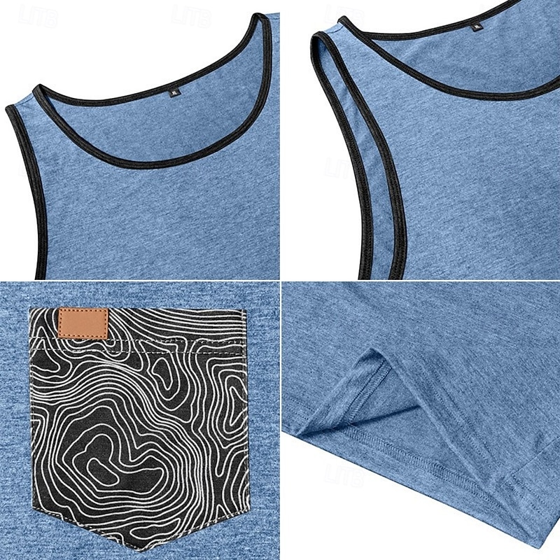 Men's Tank Top Vest Top Sleeveless Shirt Sleeveless Crew Neck Summer Plain Fashion Designer Sporty Pocket Outdoor Casual Beach Red Navy Blue Blue Top Tee for Men4