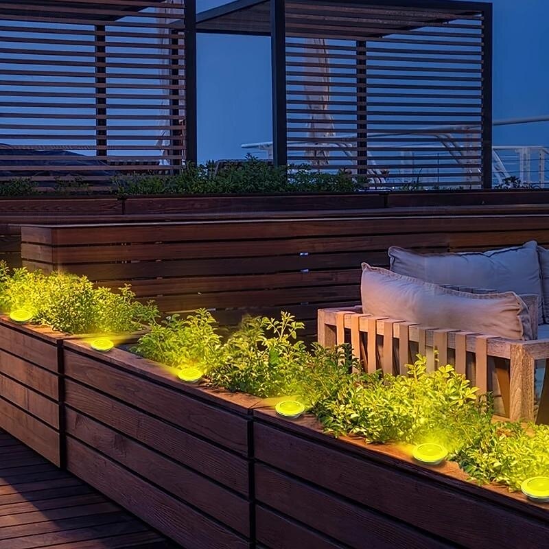 8 Pcs Solar Ground Spotlight Geometric Light, Stainless Steel Warm Light/White Light Outdoor Landscape Light, 8LED Rotating Disc Light, Garden Landscape Lawn Lighting Light, Floor Lamp, Ground Light,3