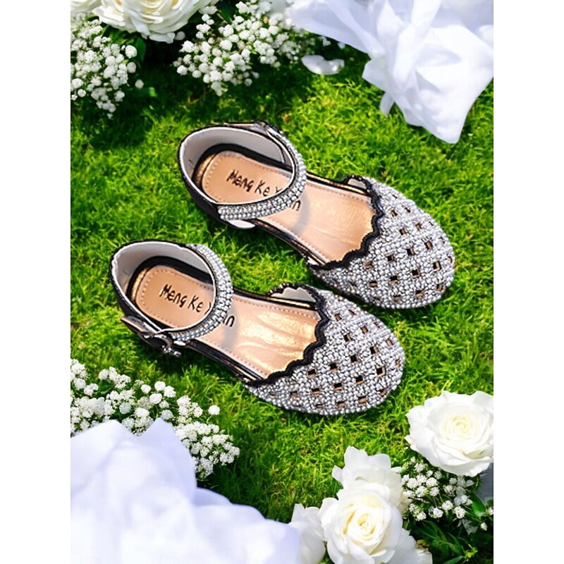 Girls' Sparkly Rhinestone Mary Jane Shoes – Scalloped Edge Flower Girl Dress Shoes for Weddings & Parties2