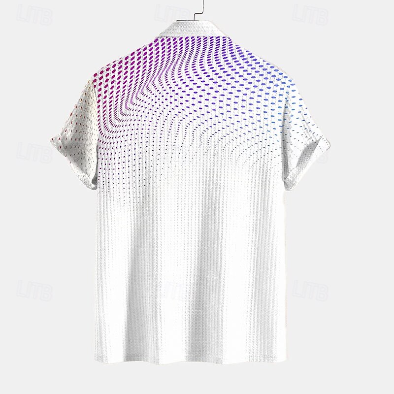 Men's Geometric Pattern Dot Waffle Polo Shirts Short Sleeve Polo Shirts Collared Shirts Business Casual Business Athleisure Wear to work Buttons 3D Print Summer White2