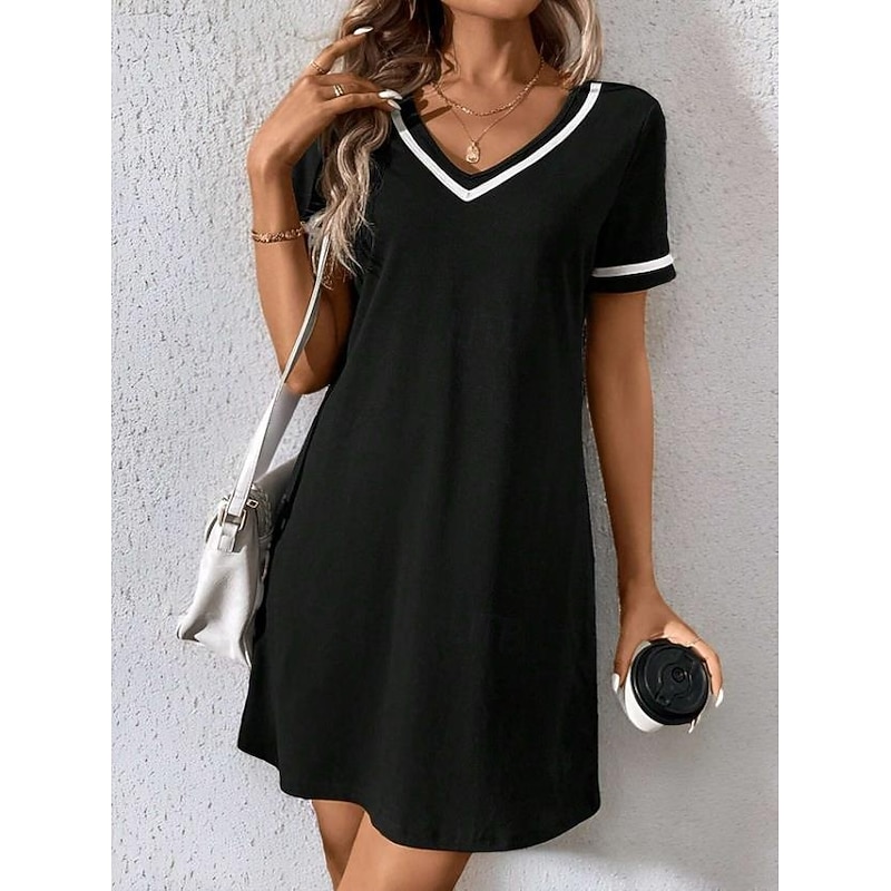 Women's Mini Dress A Line DressT Shirt Dress Tee Dress Casual Vacation Daily Regular Fit Graphic Striped Short Sleeve Crew Neck Black Summer Spring3