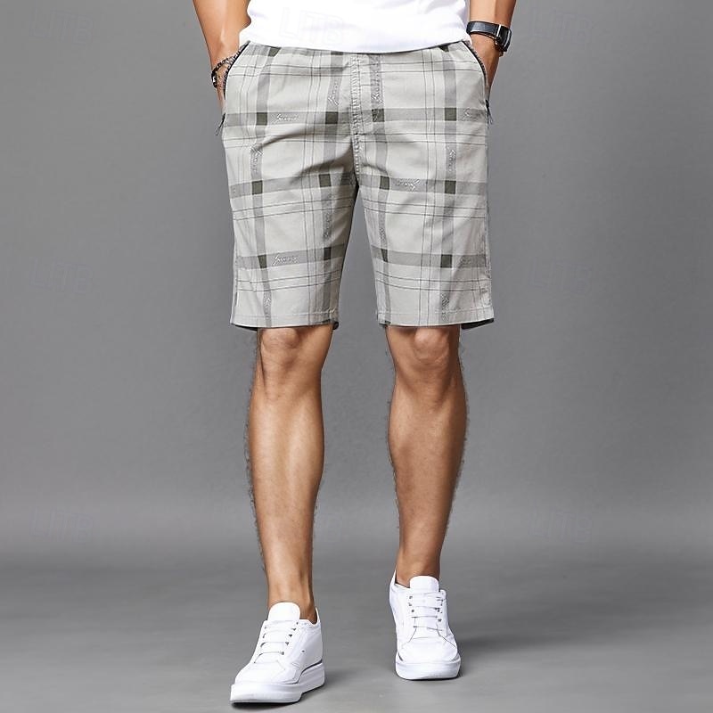 Men's Shorts Dress Shorts Bermuda shorts Casual Shorts Golf Shorts Elastic Waist Zipper Pocket Straight Leg Plaid Comfort No-Iron Knee Length Office Business Daily Fashion Streetwear Black Green