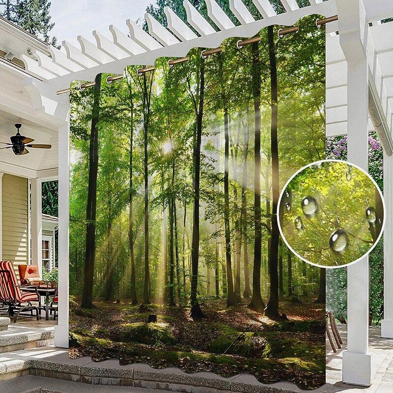 Waterproof Outdoor Curtain For Patio , Privacy Sliding Patio Curtain Drapes, Pergola Curtains Grommet 3D Forest Landscape For Gazebo, Balcony, Porch, Party, 1 Panel2