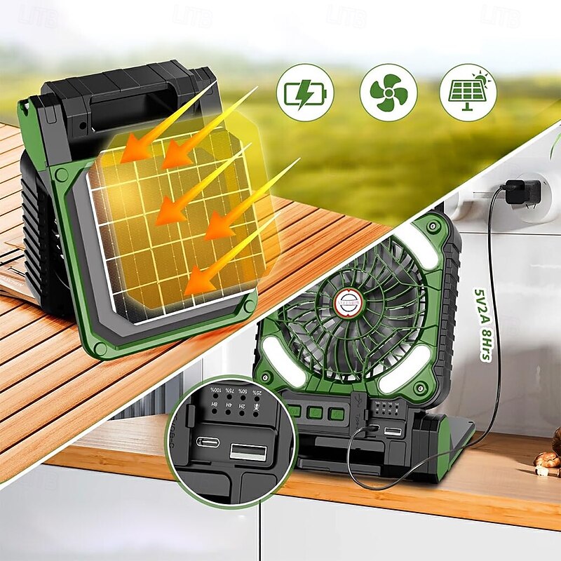 1 Pc Outdoor Solar Fan Light Portable Usb Solar Dual-Use Charging Adjustable Wind Speed For Mobile Phone Charging Camping Light Fan4