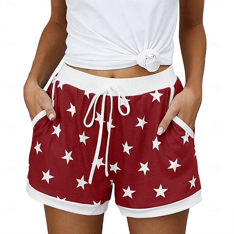 Women's EU / US Size Pajamas Track Pants Baggy Shorts Athleisure Athletic Short Medium Waist Star Pocket Printing Basic Outdoor Comfortable Sports Micro-elastic Casual Sports claret Spring Grass4
