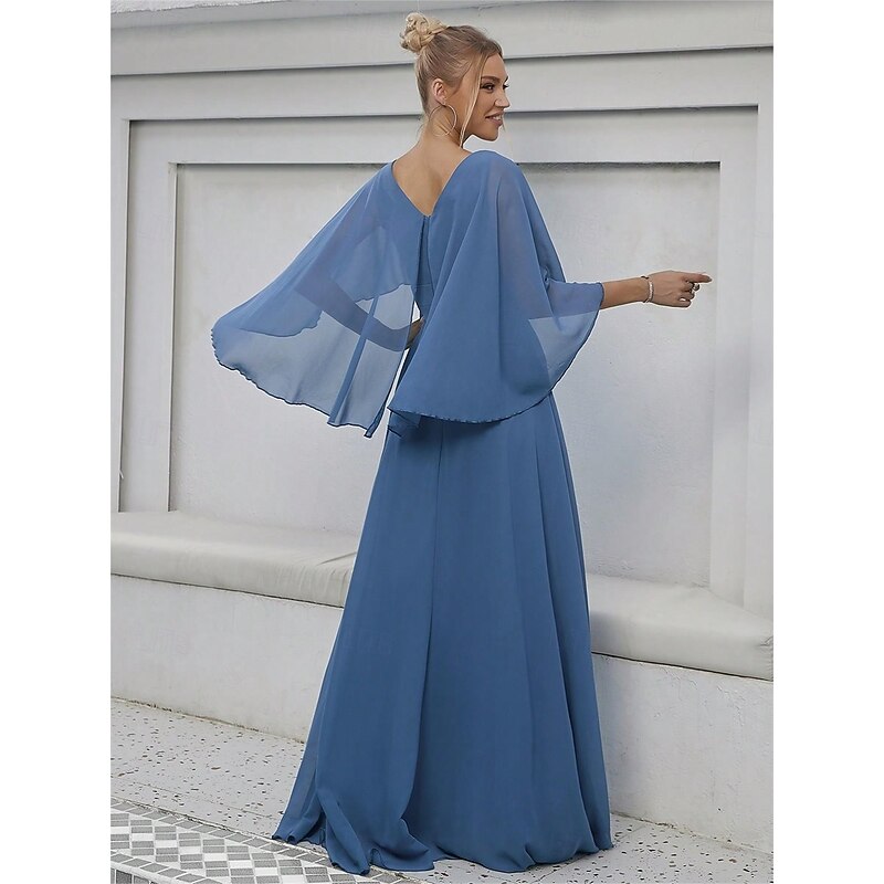 Dress Mother of the Bride Dress Elegant Party V Neck Floor Length Polyester Half Sleeve with Appliques2