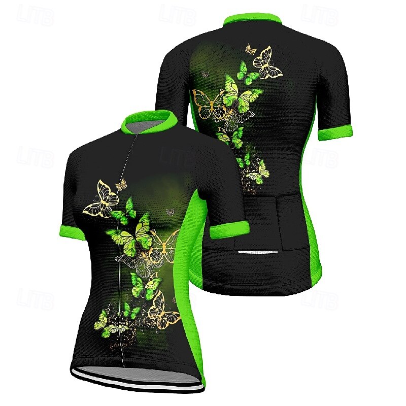 Women's Cycling Jersey Butterfly Short Sleeve Bike Tee Tshirt Jersey with 3 Rear Pockets Mountain Bike MTB Quick Dry Anatomic Design Wicking Breathable Sports Blue Fuchsia Orange Clothing Apparel4