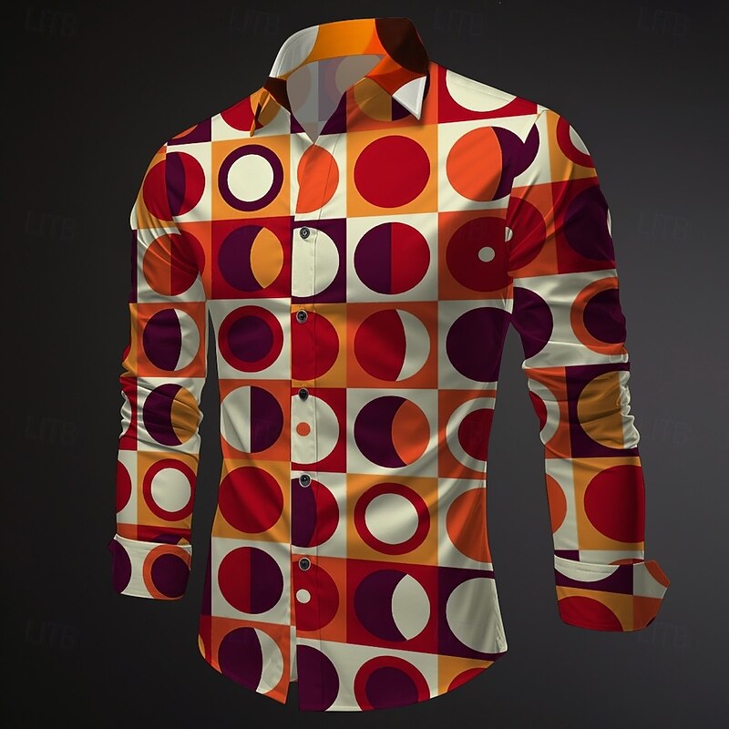 Retro Vintage 1970s Shirt Aloha Shirt Hippie Geometic Ethnic Fancy Dress Men's Masquerade Party Daily Wear Pride Parade Adults' Shirt4