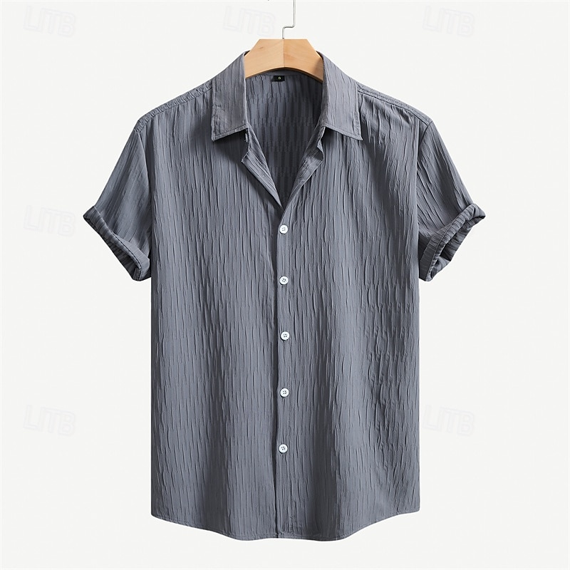 Men's Shirt Summer Shirt Casual Shirt Button Up Shirt Blue Green Gray Short Sleeve Plain Collar Daily Clothing Apparel Fashion Casual Comfortable3