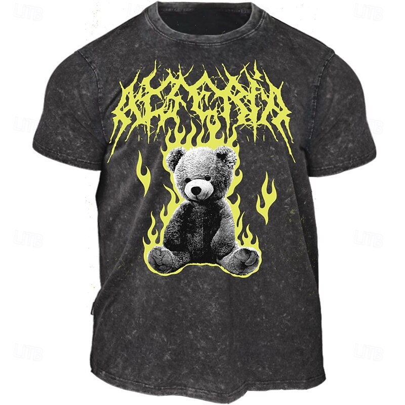 Men's Vintage Rock T shirt Tee Washed Shirt 100% Cotton Short Sleeve Graphic Shirt Black Comfortable Tee Street Daily Fashion Designer Clothing