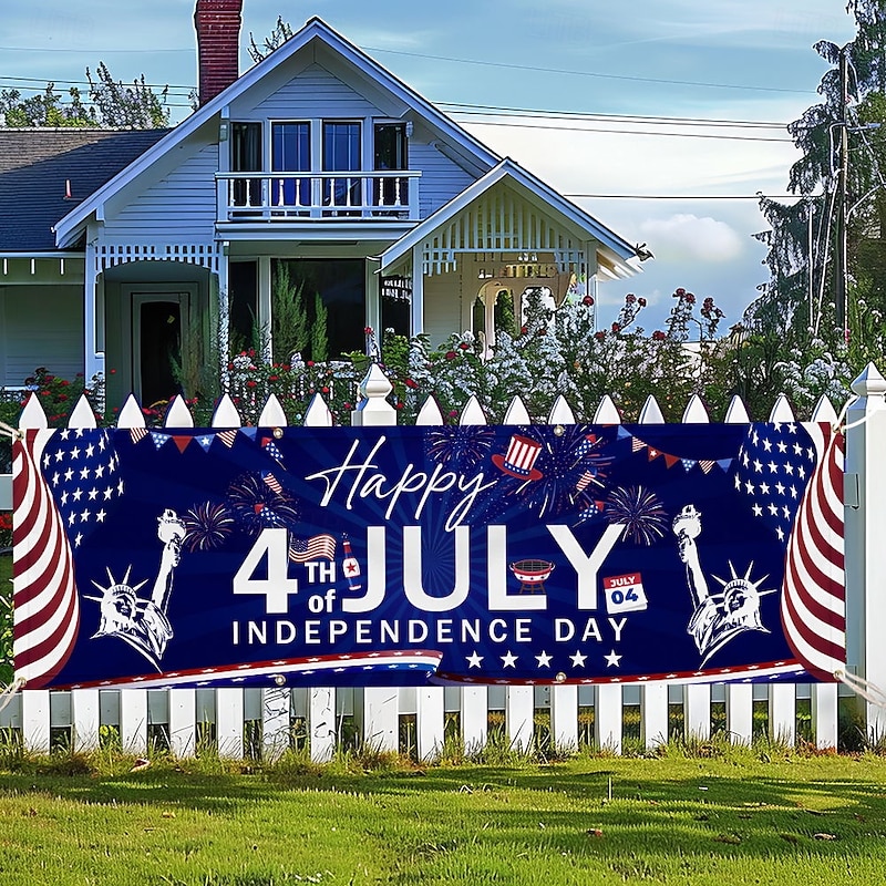 4th of July Independence Day American Outdoor Yard Banner Sign Decorations Outdoor Umbrella Barbecue Party Supplies Holiday Decor Indoor House Gathering