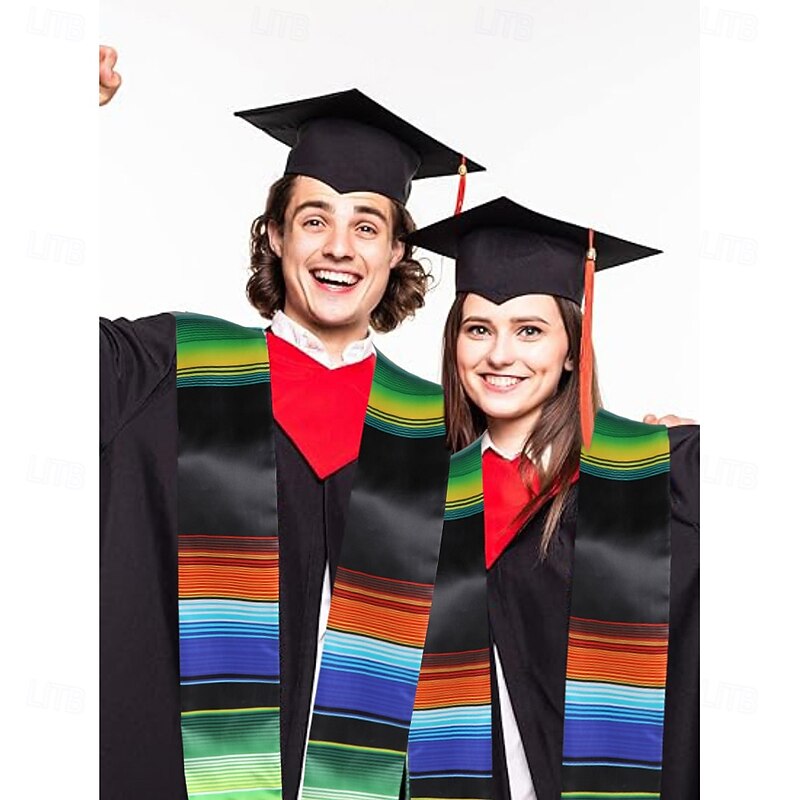 Unisex Graduation Stole, Plain Graduation Sash, Honor Stole for Students, Rainbow Tassel Mexican Graduation Sash, Honor Ceremony Satin Stole3