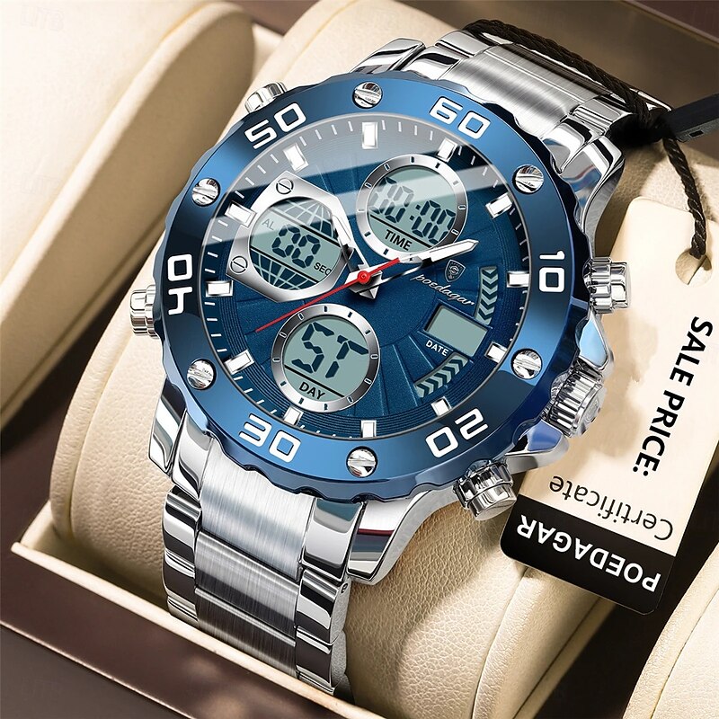 POEDAGAR Military Men's Electronic Wristwatch LED Alarm Analog-Digital Dual Display Men Watch Waterproof Sports Watches