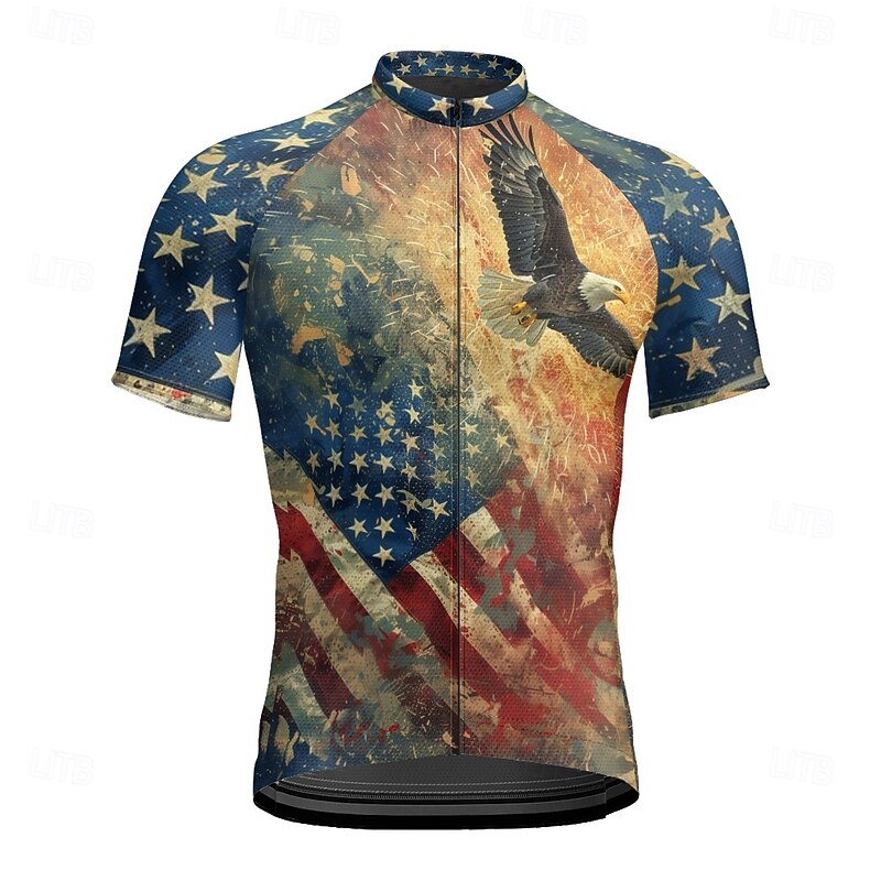 Men's Cycling Jersey National Flag Short Sleeve Bike Tee Tshirt Jersey with 3 Rear Pockets Mountain Bike MTB Quick Dry Anatomic Design Wicking Breathable Sports Navy Red Navy Blue Clothing Apparel - Main Image