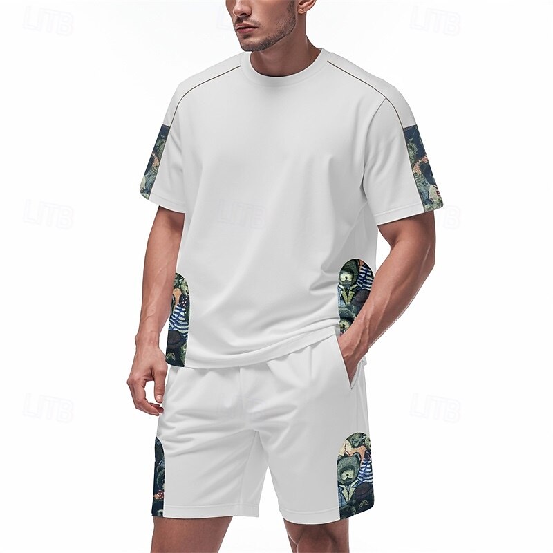 Men's T-shirt Suits 2 Pieces Outfits Tee & Shorts Short Sleeve Crew Neck Summer Graphic Fashion Casual 2 Piece Vacation Daily Wear Going out Black White Brown Top Tee for Men3