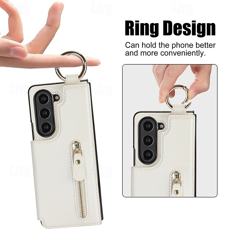 Phone Case For Samsung Galaxy Z Fold 7 Z Fold 5 Z Fold 4 Z Fold 3 Back Cover with Stand Holder Zipper Card Slot Retro TPU PU Leather3